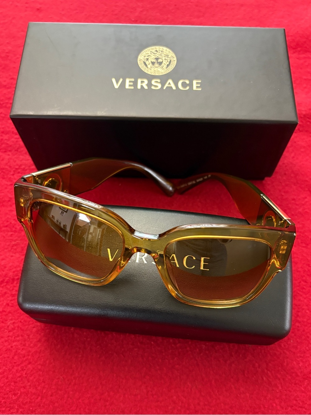 Versace VE4437U Transparent Honey Medusa Logo Sunglasses